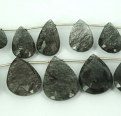 BLACK RUTILE  PEAR FACETED BEADS